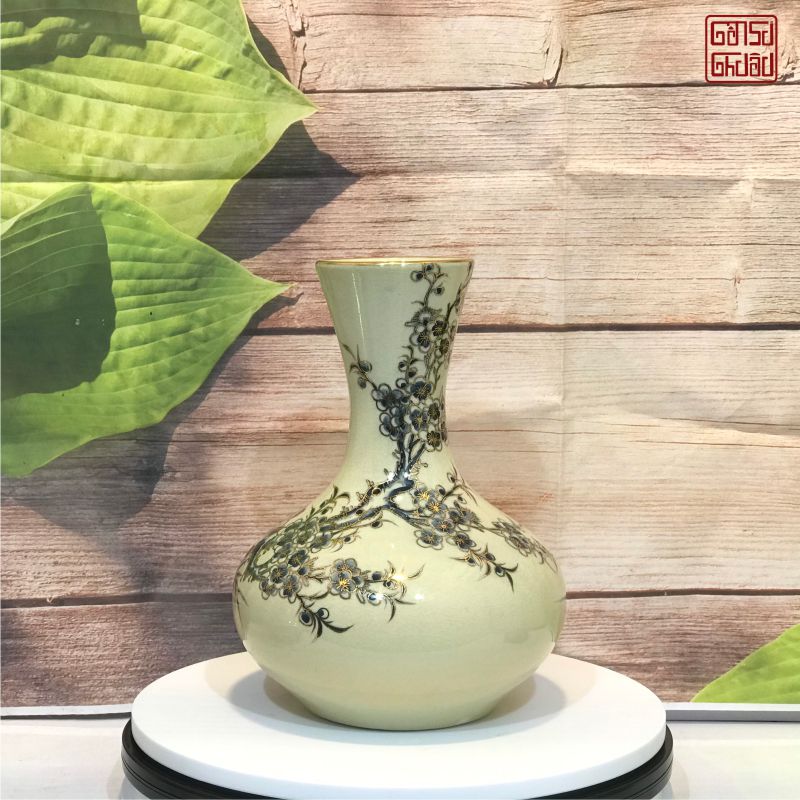 Bình hoa Lam Mẫu Đơn gốm Chu Đậu